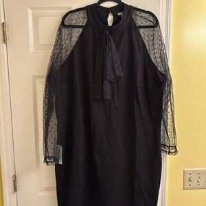 Love By Design Mixed Media Shift Dress with Mesh Dot Sleeves black NWT Size 4X